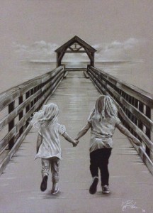 Sisters Hand-In-Hand on the Pier - Portrait by Will Black Art